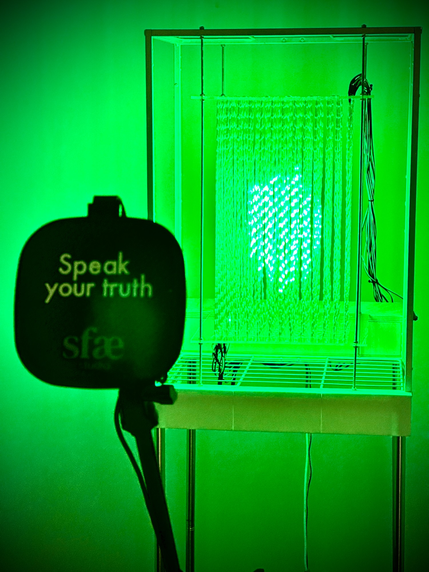 Speak Your Truth, interactive voice installation with microphone and volumetric screen